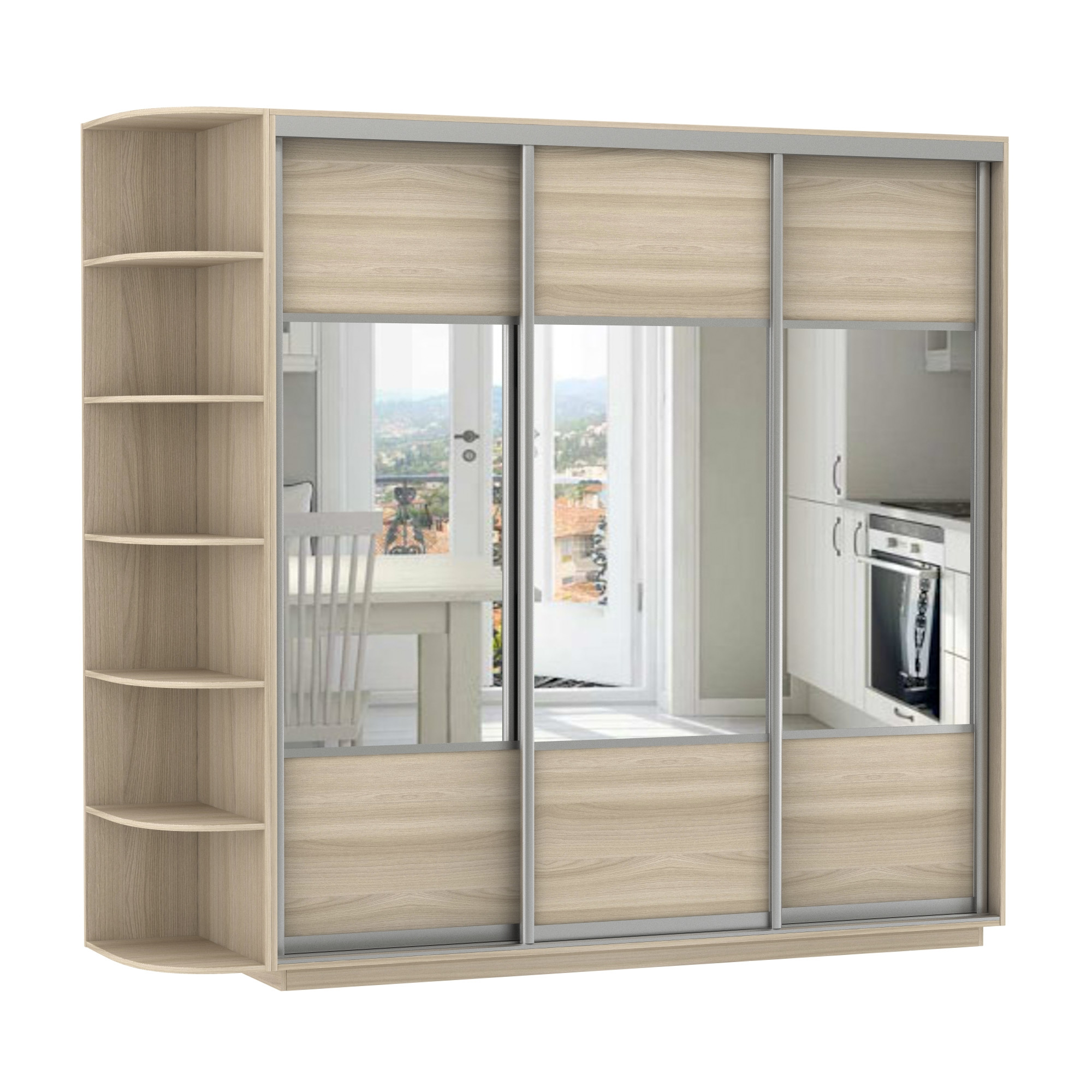 Шкаф-Купе 3-х Створчатый Тиффани Рамир Комби Ш-1800/2100/2200 мм/Разные Цвета и Размеры