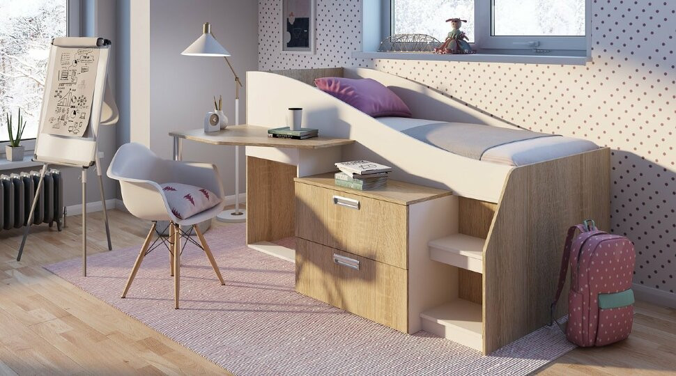 Детский Гарнитур Скаут Дуб Сонома/Белый/Ш-1932 х В-820 х Г-1382 мм