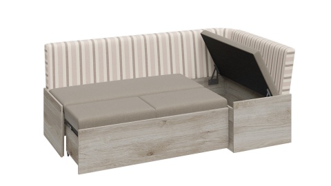 Скамья угловая со спальным местом «Париж» (Баттл Рок/ Полоса бежевая)