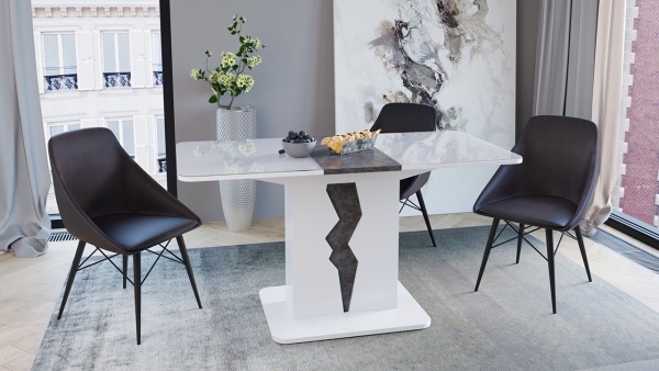 Стол Раздвижной «Шеффилд» исп. 1 Белый Глянец/Камень/ Д-1100/1417 x Ш- 701 мм x В-752 мм